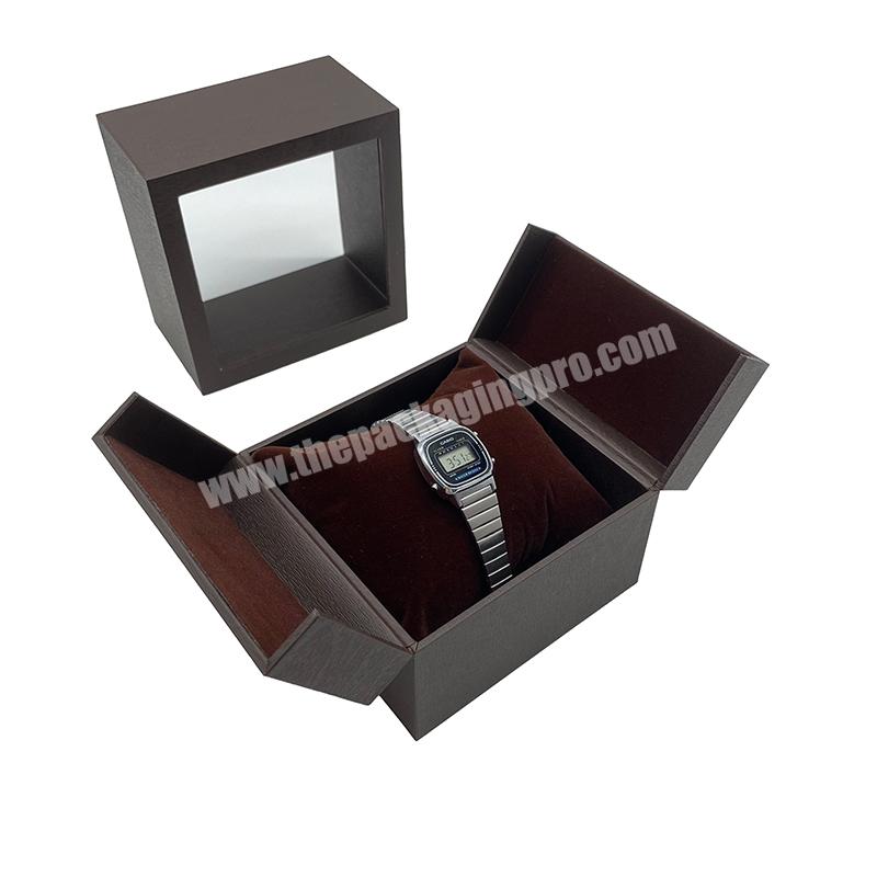 High Grade Fashion Double Door Closure Paper Window Watch Box with Pillow