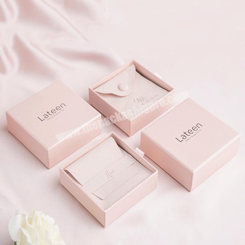 High Quality Jewellery Packing Sliding Jewelry Gift Box Wholesale 9*9*3cm Slide Drawer Pink Jewelry Paper Box Packaging
