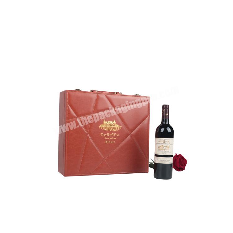 High Quality Luxury Pu Leather Gift Red Wine Bottle Packaging Box Wholesale 4  Compartment Box