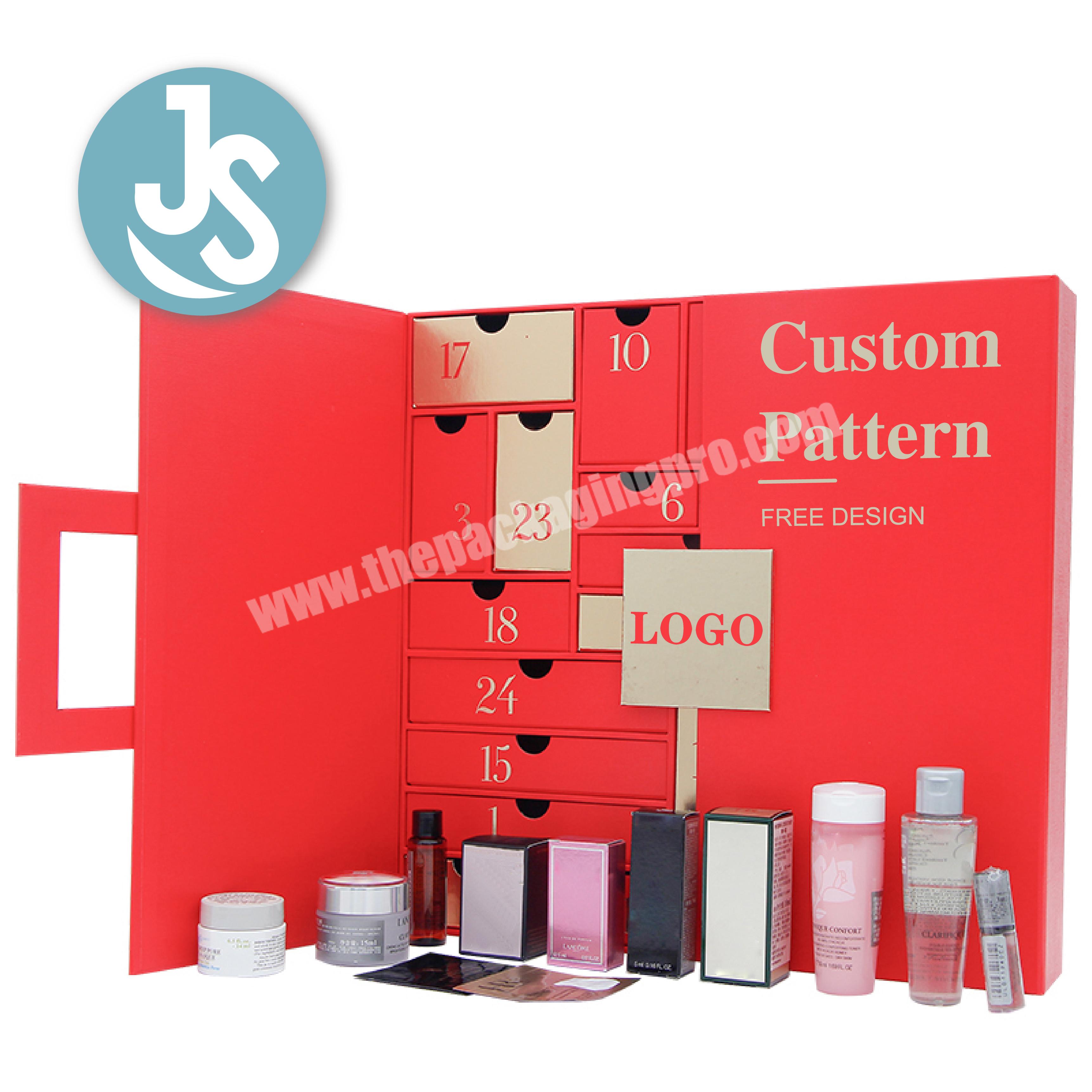 High-end Custom logo advent calendar paper gift boxes double doors packaging box cosmetic sets foldable mystery boxes