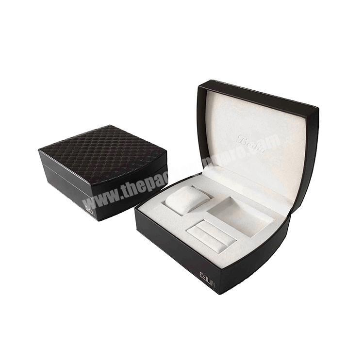 High end PU couple watch jewelry box slot black pillow premium quality leather plastic watch box custom