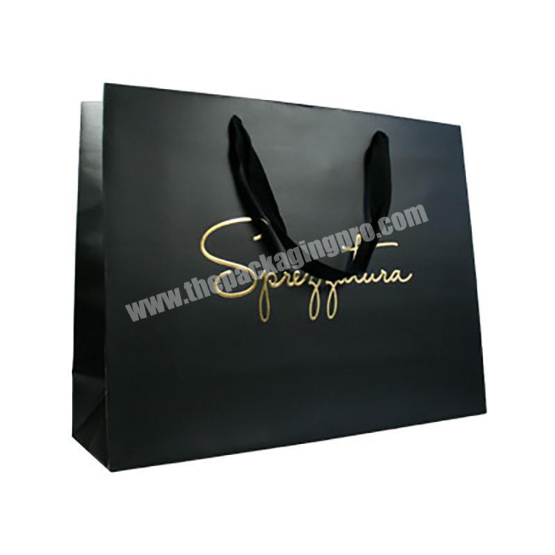 High quality fancy design matte black embossed gold foil logo weeding dress shoes clothing packaging boutique paper shopping bag