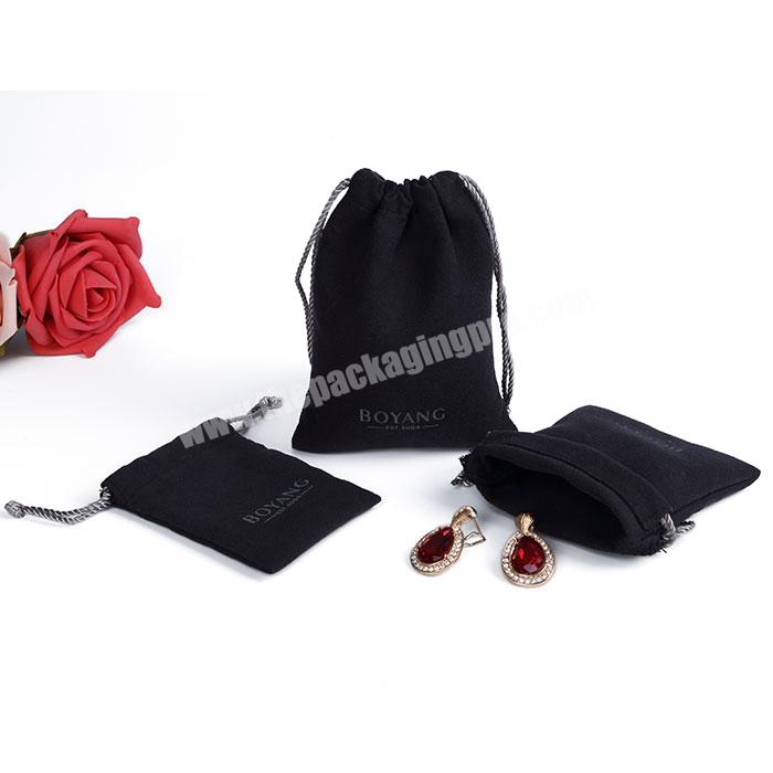 High quality gold ribbon Drawstring Custom Black jewelry velvet pouch bag