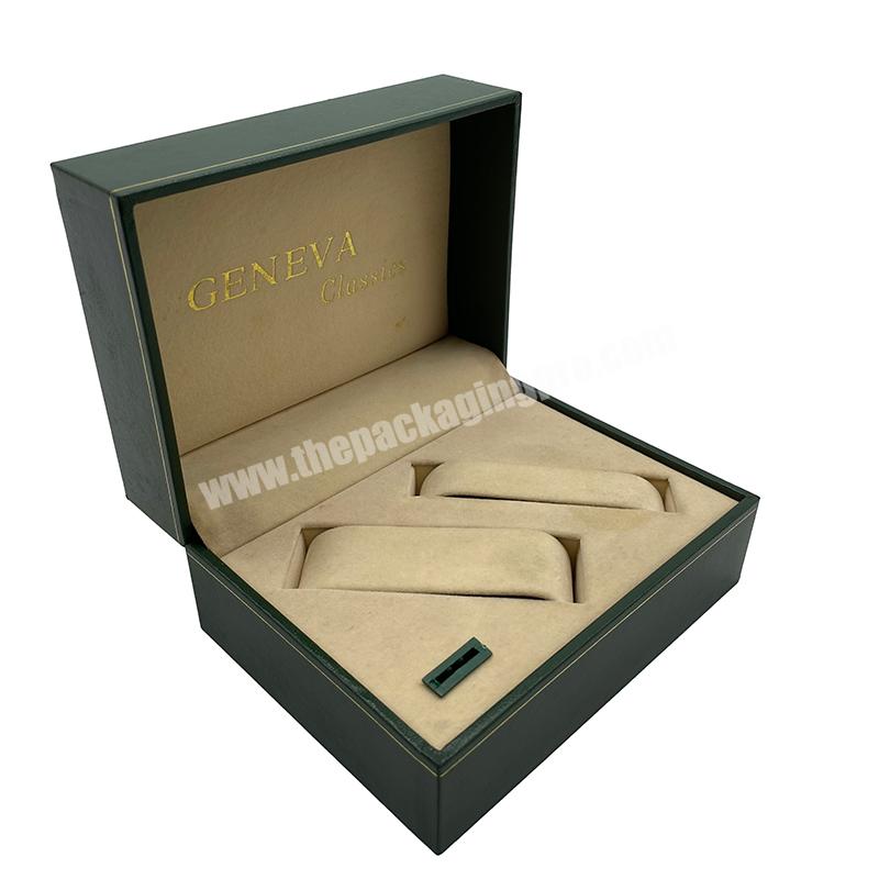 Hot Design Nice Quality Custom Hot Foil Printed Green Leatherette Paper Couple Watch Box