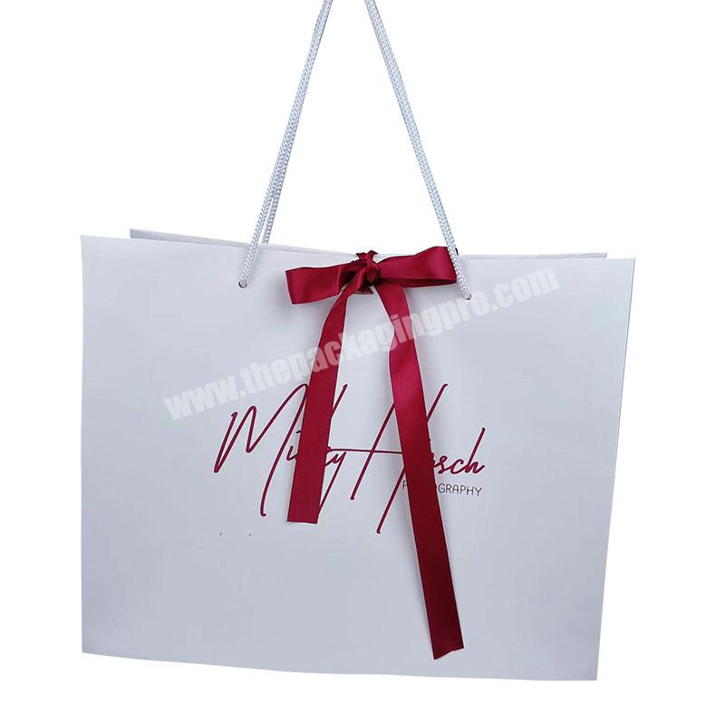 Hot Sale Customized Logo Printed Art Paper Bag Wedding Bag With Ribbon