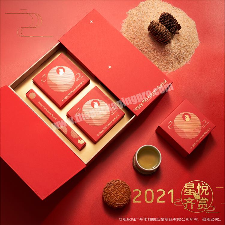 Hot Sale Luxury Moon Cake Paper Packaging Box China Holes Moon Cake Biscuit Food Handle Packaging