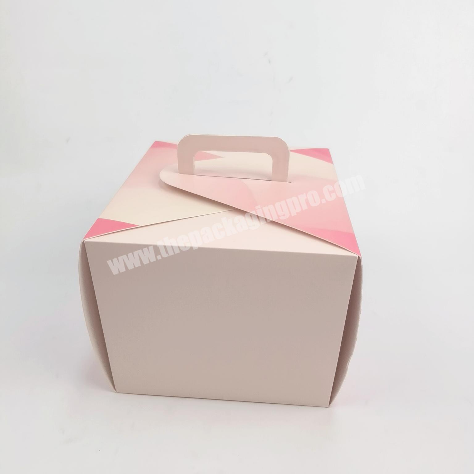 Hot Sale Pink Custom Printed Logo Food Grade Art Paper Cake Box With Handle
