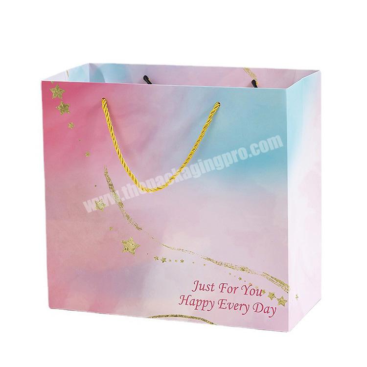 Hot Stamping Shopping Boutique Paperbag Mini Wedding Party Pink Blue Luxury Gift Custom Paper Bag With Handle