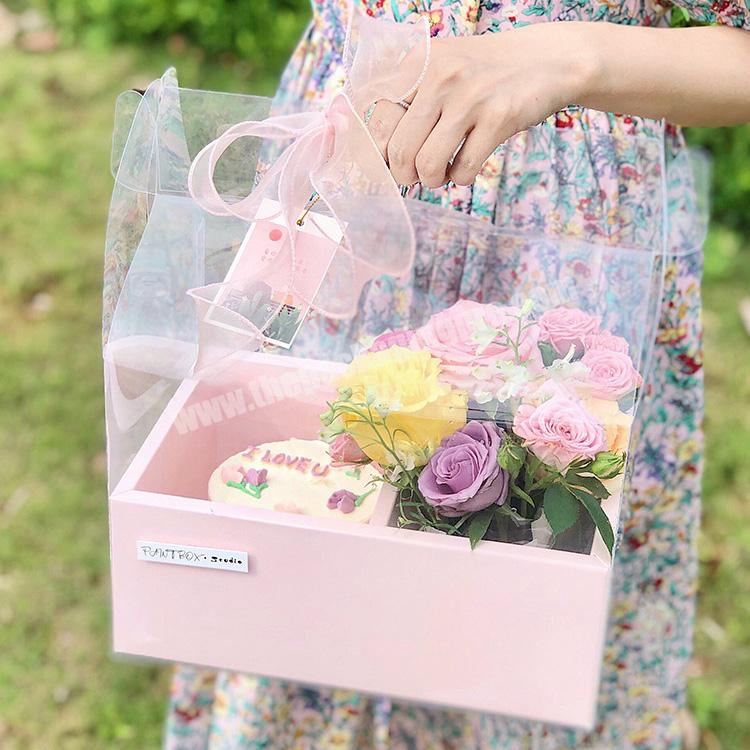 Hotsale Custom Logo Eco Friendly Flowers Cake Cardboard Box Dessert Packaging Transparent Paper Box With Plastic Lid