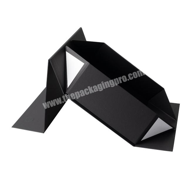 In stock low MOQ black color rigid flat magnetic folding gift box for packaging