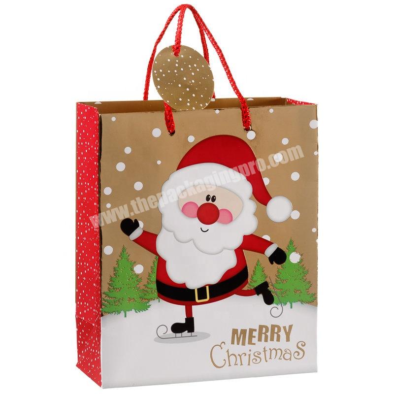 KINSUN Custom Logo Christmas Gift Packaging Paper Bags Coated Art Paper Bags For Classic Christmas paper bag