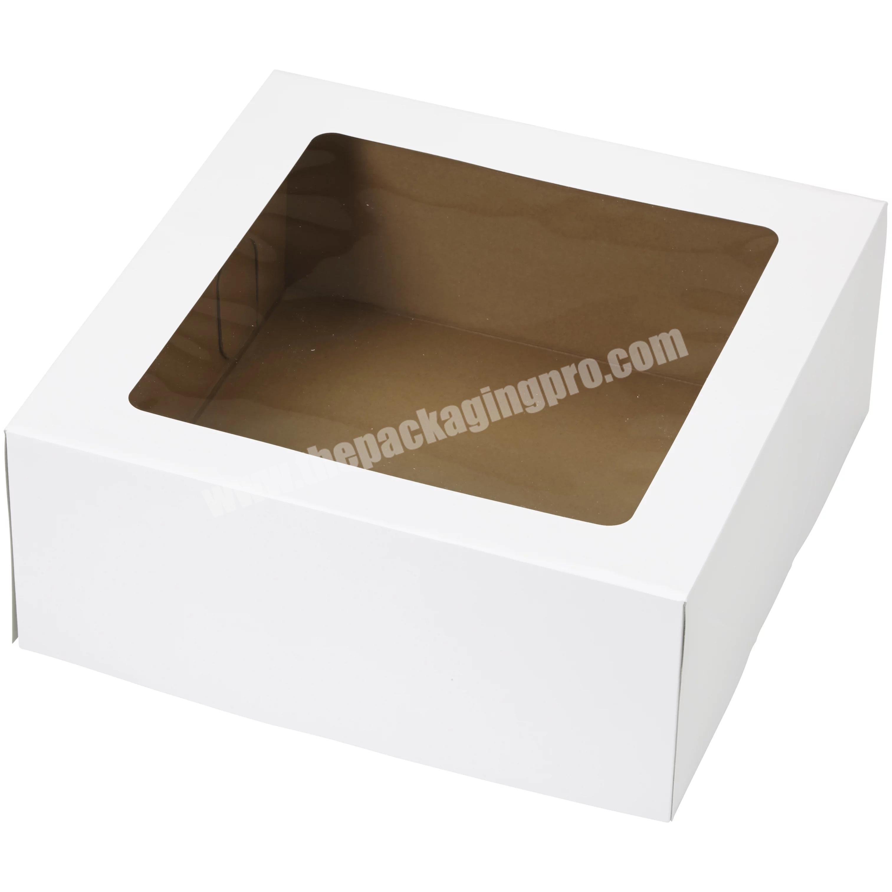 KINSUN Custom White Bakery Wedding Cake boxes 10x10x5 Inch with Window and Gold Round Cake Boards for Birthday Party