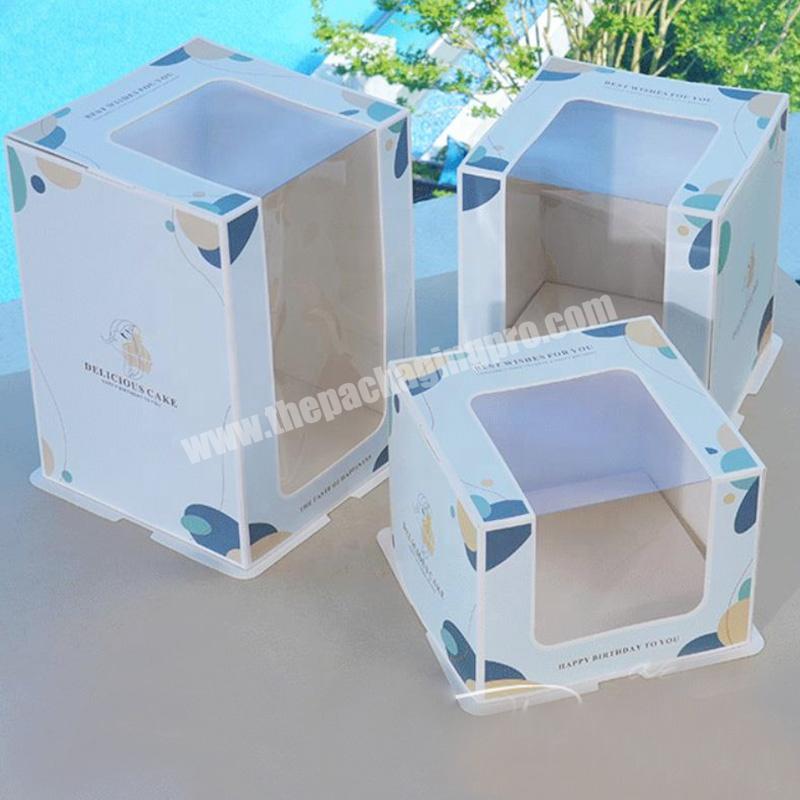 KinSun Custom Printed Cake box Free Shipping Wholesale 6 8 10 12 14 inch Tall Cake Box With Window Hot Sale Cake Box Packaging
