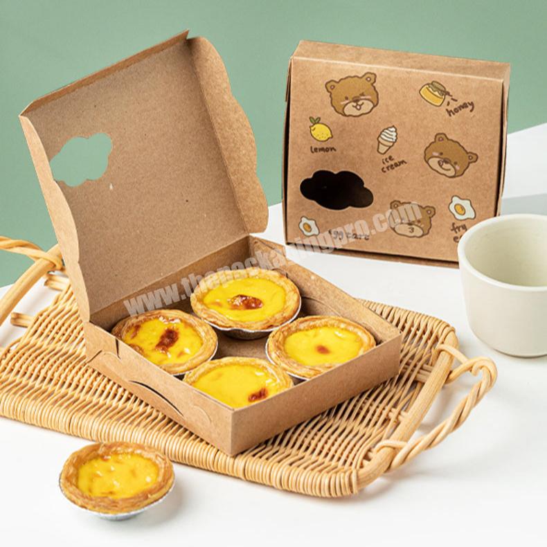 KinSun Customized Products Yellow Kraft Paper Box Four Egg Tart Boxes For Household Or Bakery