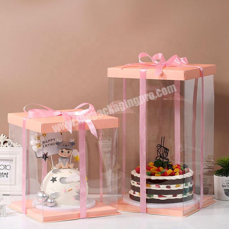 KinSun High Quality 3 In 1 Wedding High Cake Packaging Tall Big Cake Box WholesaleTransparent Cake Box