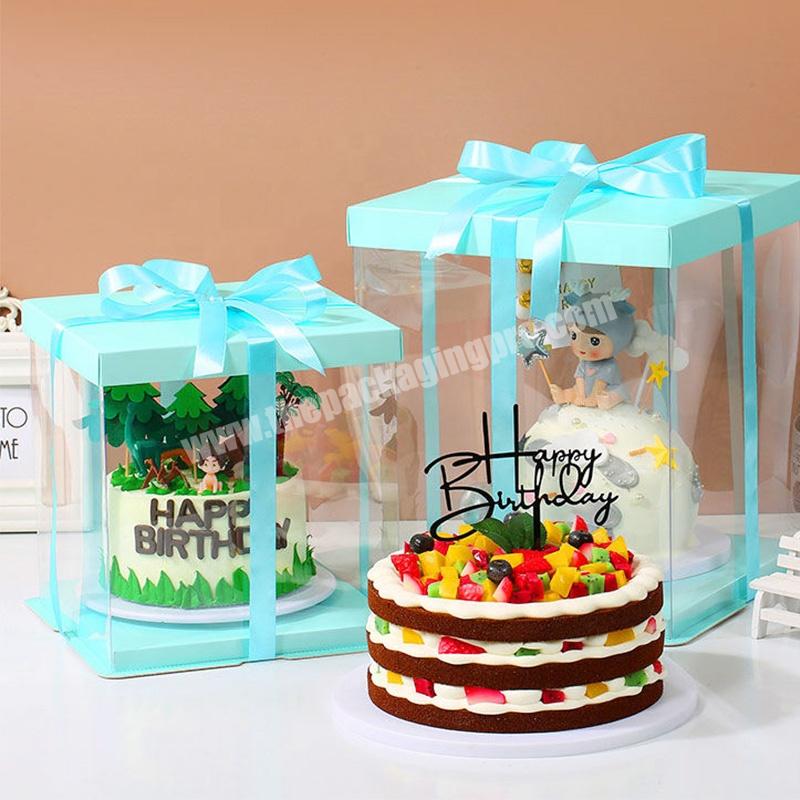 KinSun Wholesale Custom Design Designated Cakes Boxe Wedding Tall  Big Cake Box Transparent Square Cake Box