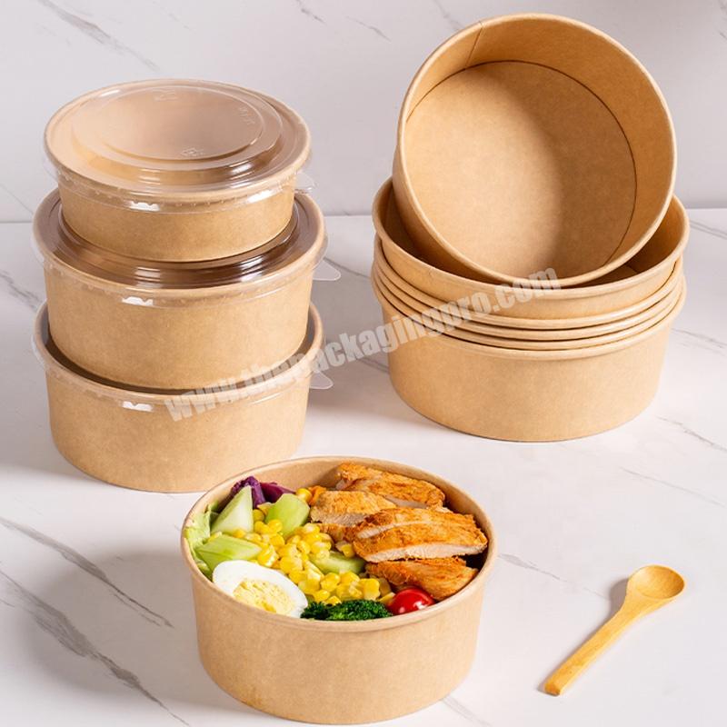 KinSun Wholesale Customized Soup Packaging Container Disposable Kraft Food Packaging Boxes Paper Salad Bowl With Lid
