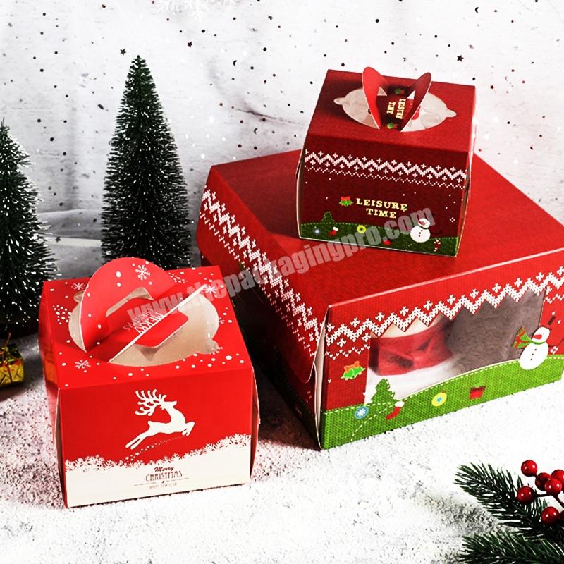 KinSun Wholesale Red Christmas Cake Box Custom Size Logo Printing Cake Box Package High Quality Christmas Cake Box