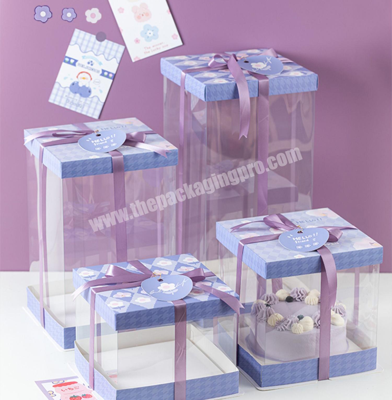 KinSun Wholesale cake packaging box Empty birthday cake box 4 inch 6 inch 8 inch transparent dessert baking packaging box