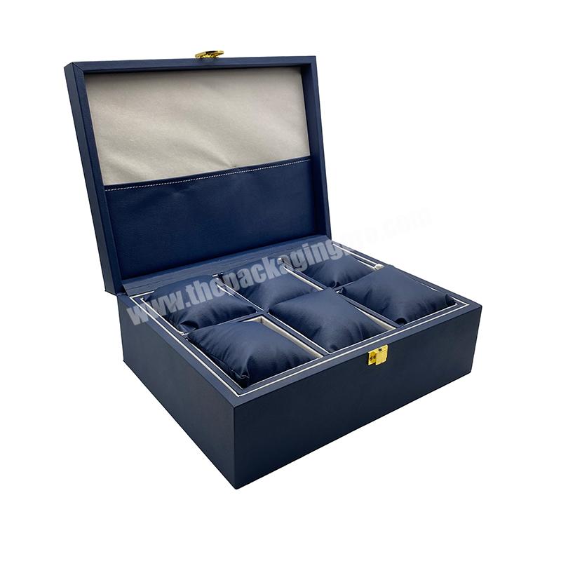Large Size PU Leather Jewelry Packaging MDF Wooden 6PCS Wristwatch Storage Box
