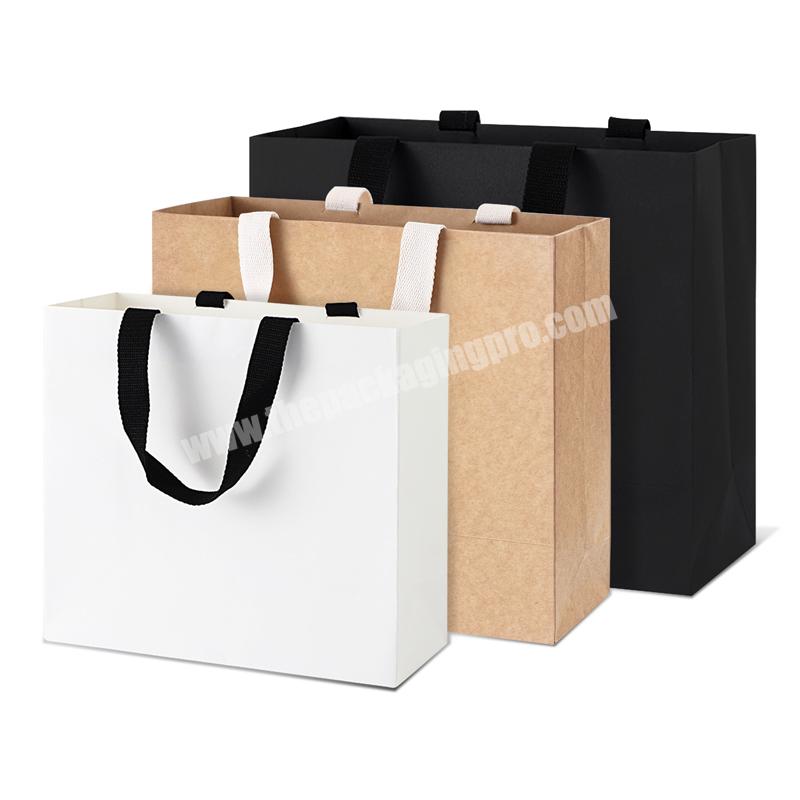 Lipack Beverage Take Out Paper Bags Eco Friendly White Black Brown Kraft Paper Packaging Bag With Ribbon Handle