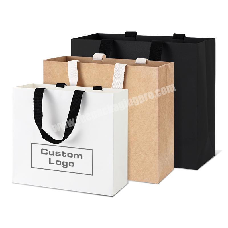 Lipack Black White Brown Kraft Gift Shopping Paper Bags Luxury Paper Bag Gift Packing With Ribbon Handle