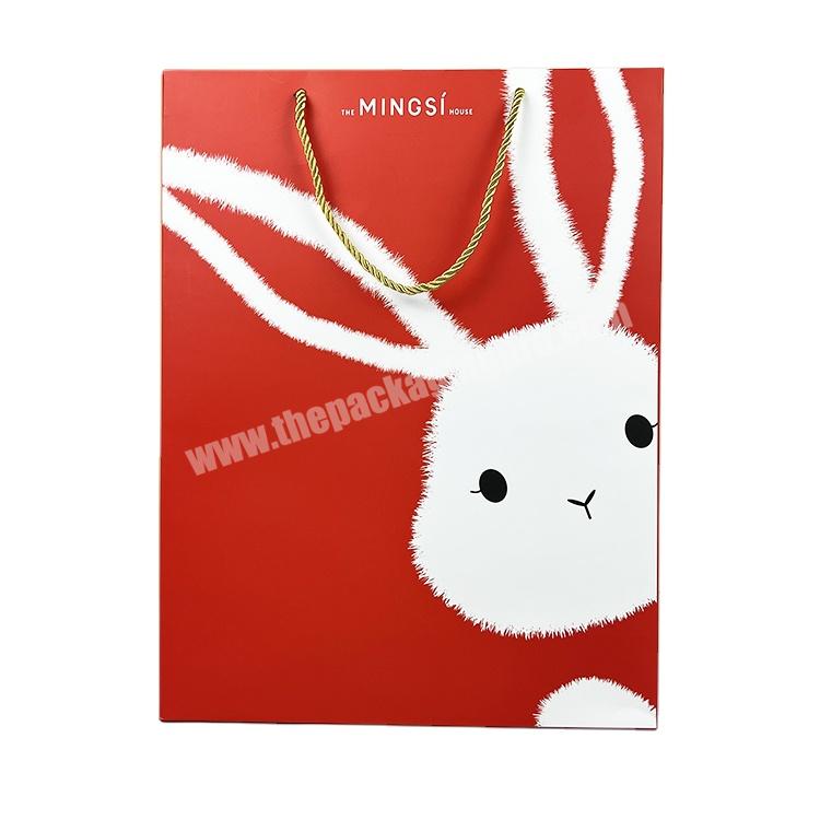 Lipack Custom Small Cute Rabbit Design Paper Shopping Gift Bag With Rope Handle