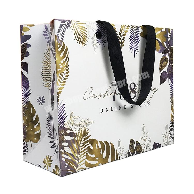 Lipack Embossed Logo Retail Paper Shopping Carry Bag Matt Laminated Luxury Paper Bag With Ribbon Handle