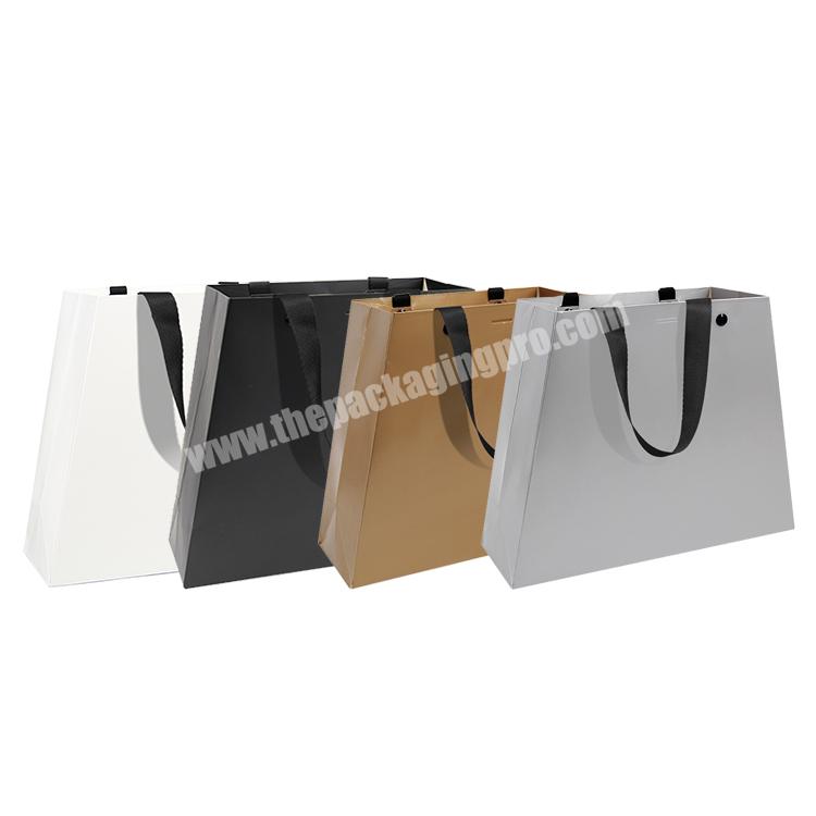 Lipack Full Color Printed 100pcs MOQ Luxury Trapezoidal Shape Paper Shopping Bag For Clothes Packaging