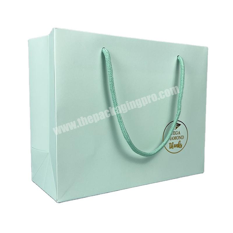 Lipack Golden Stamping Logo Luxury Green Gift Bags Retail Shopping Paper Bags With Rope Handles