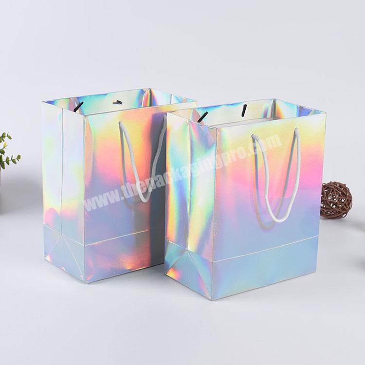 Lipack Hot Stamping Iridescent Luxury Paper Bag Holographic Rainbow Color Paper Gift Bags For Packaging