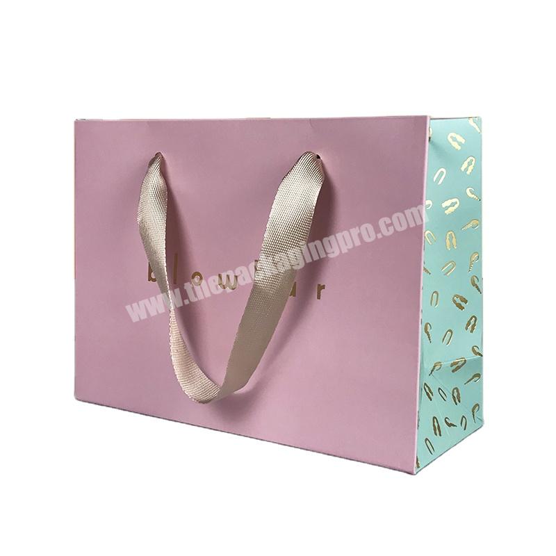 Lipack Logo Design Packaging Paper Bag Pink Cheap Gift Bag With Flat Handle
