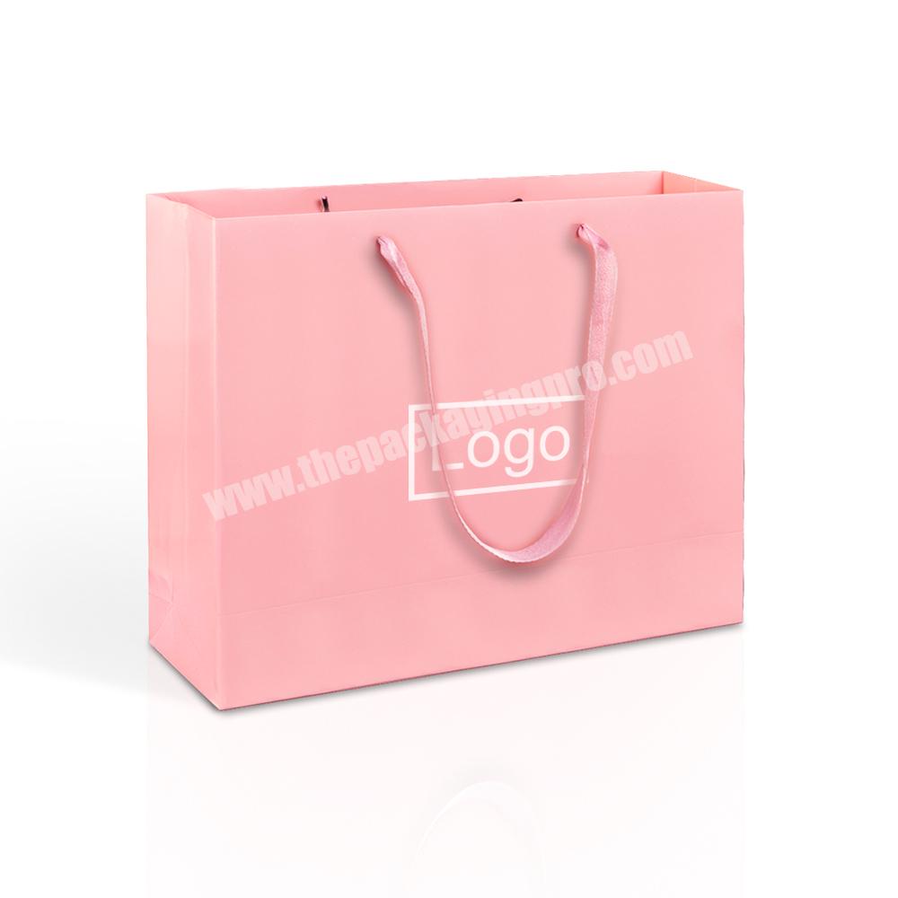 Lipack Logo Printed Retail Paper Shopping Hand Bag Pink Paper Bag With Ribbon Handle