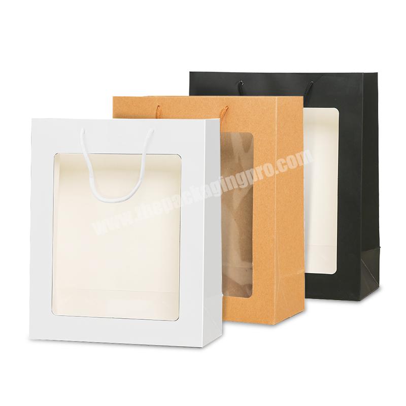 Lipack Luxury Clear Transparent Kraft Paper Bags Gift Shopping Packaging Brown Paper Bag With Window And Rope Handle