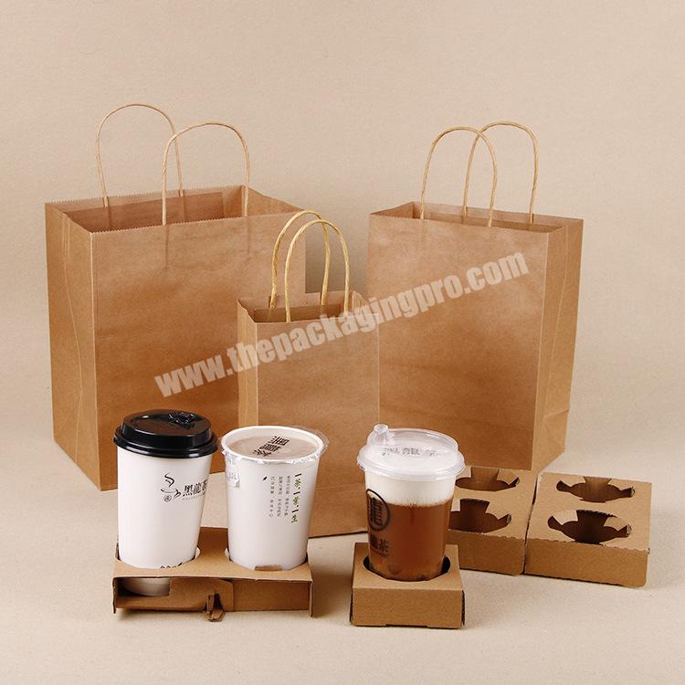Lipack Oil-proof Brown Kraft Food Sandwich Paper Bags Restaurant Takeaway Paper Packaging Bag With Handle