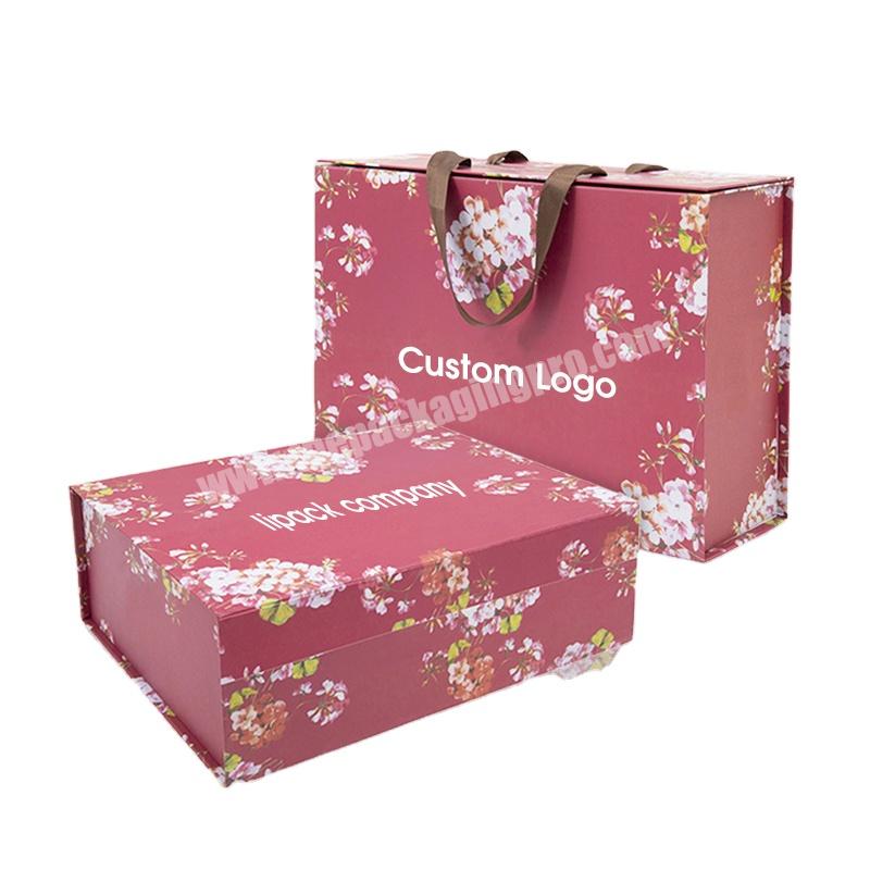 Lipack Wholesale Custom Clothes Shoes Cosmetic Cardboard Box Luxury Folding Gift Shopping Packing Paper Box With Ribbon Handle