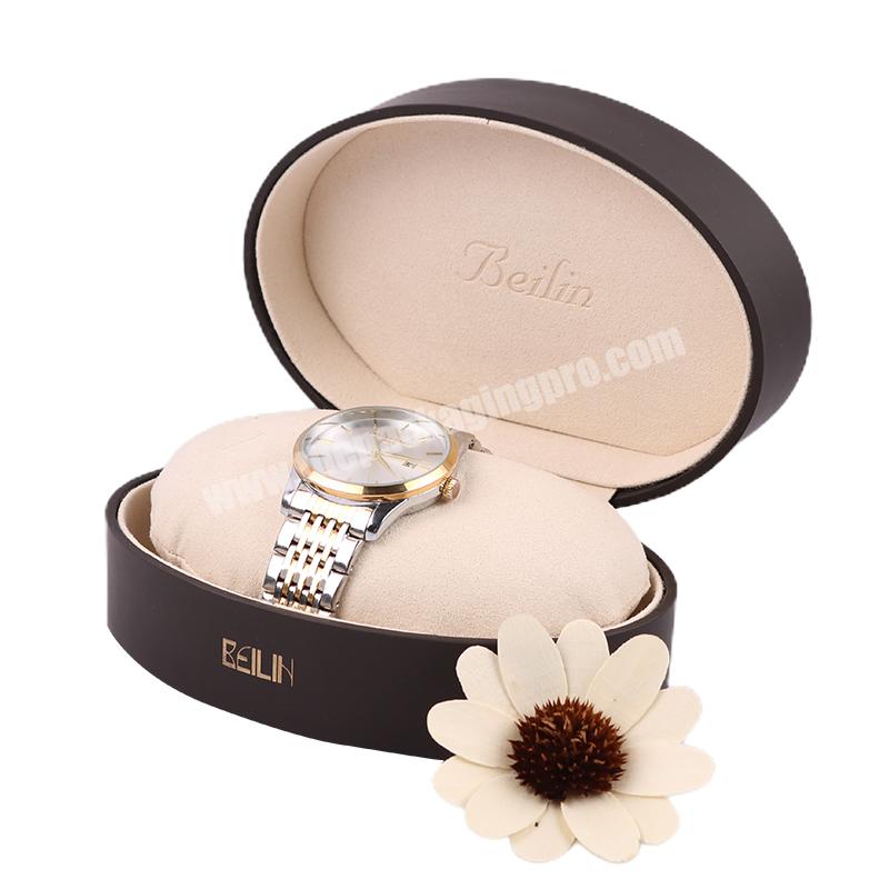 Lujo black PU leather cuero pelle Oval caja de reloj scatola per orologi Uhrenbox wrist plastic watch collection box