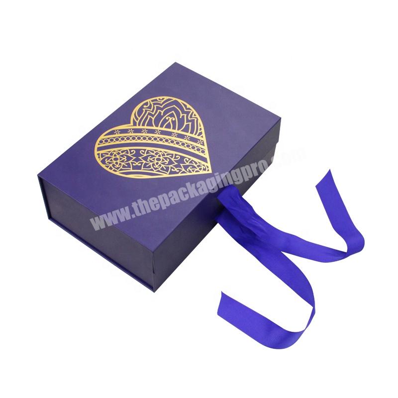 Luxurious Rigid Book Style Magnetic Gift Box With Ribbon Logo Hot Stamping personalised box packaging