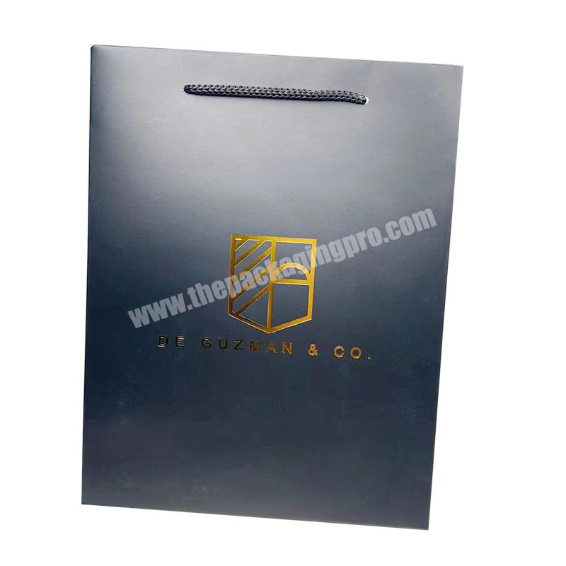Luxury Black Color Gold Stamping Customized Logo Design CMYK Printing Art Paper Bag For Gift Packaging