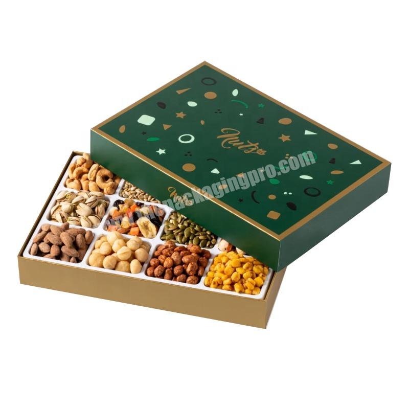 Luxury Christmas Nuts Packaging Box with Lid Chocolate Food Cardboard Gift Paper Custom Logo Red Green Square Folders Accept