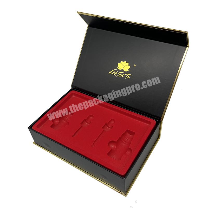 Luxury Custom Cardboard Cosmetics Magnetic Flap Packaging Gift Box with flocking blister tray