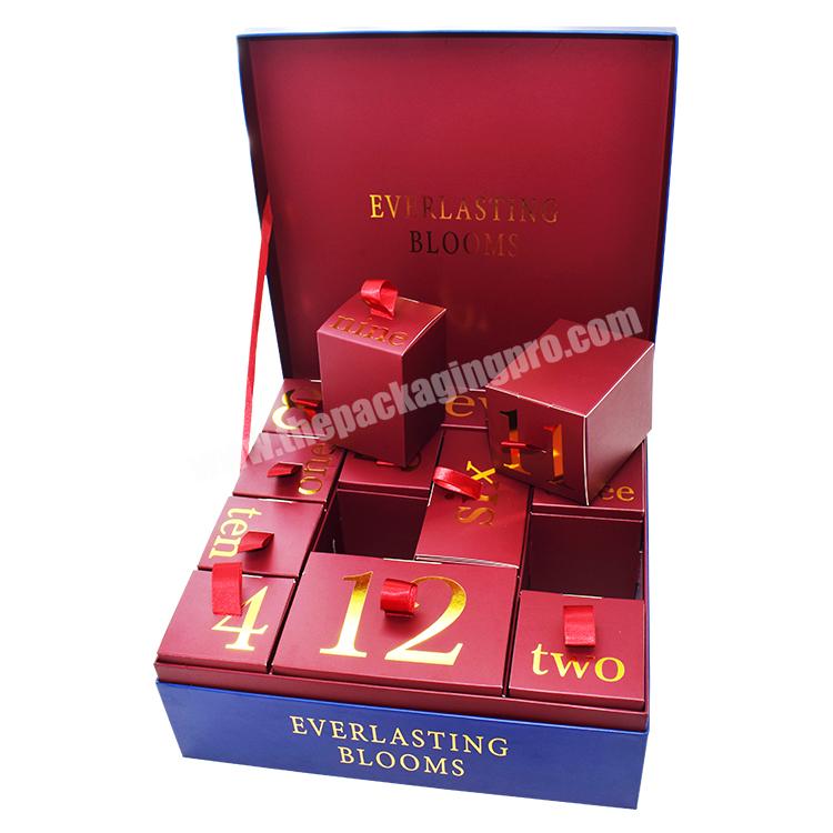 Luxury Custom Gold Foil Printing Design Gift Packaging Boxes Cardboard Advent Calendar Christmas Drawer Box for Present