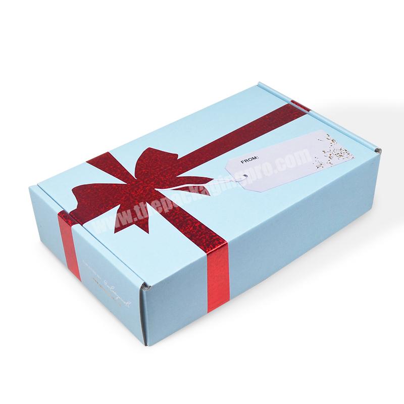 Luxury Custom Logo Baby Blue Corrugated Paper  Packaging Gift Box For Christmas