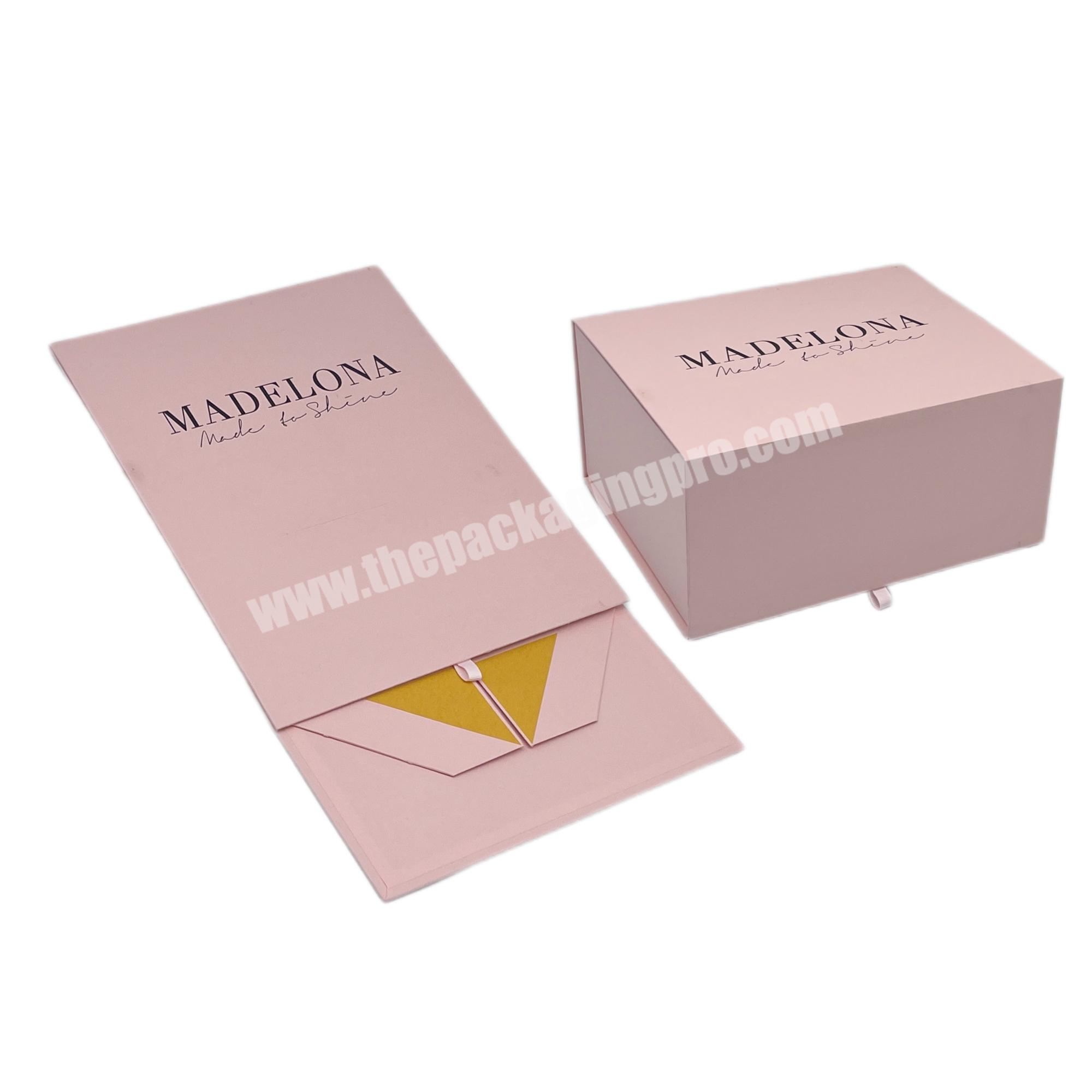 Luxury Custom Logo Color Design Pink Wig Clothing Foldable Packaging Rigid Cardboard Paper Magnetic Gift Box For Packigin