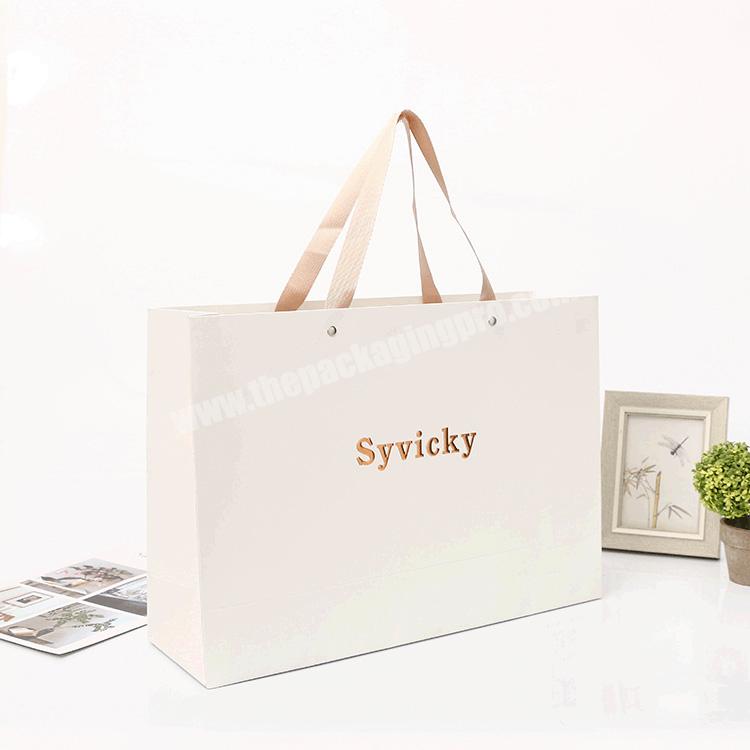 Luxury Custom Logo Gold Stamping Printed White Gift Paper Shopping Bags With Logos