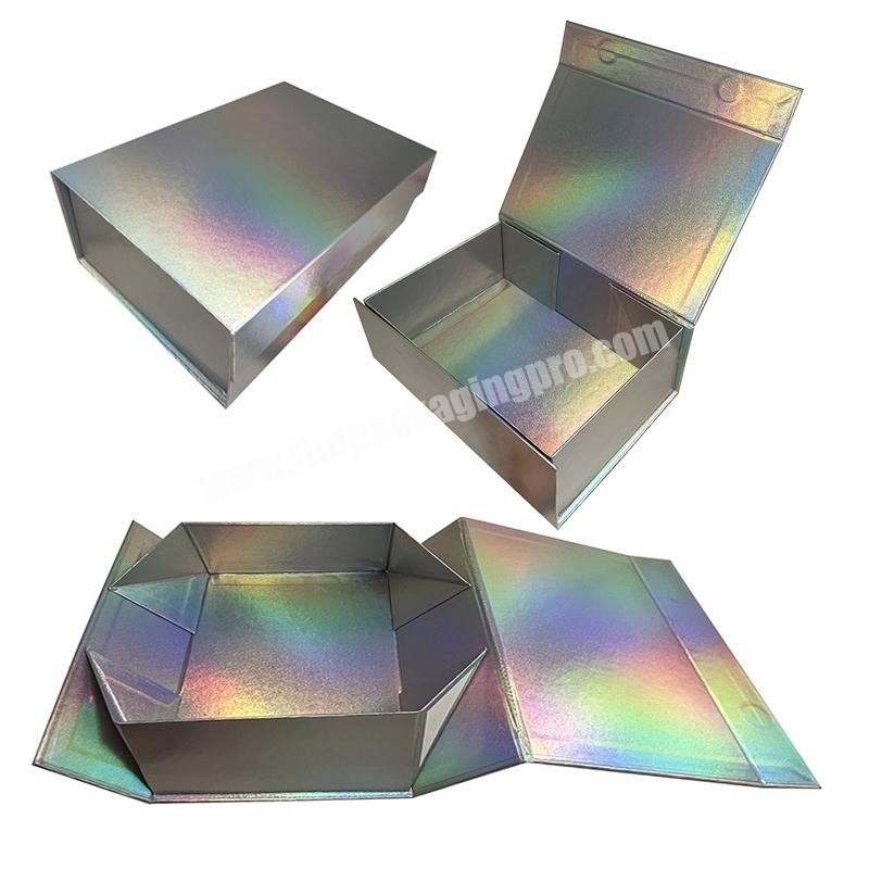 Luxury Custom Logo Printed Shinny Laser Make Up Cosmetic Packaging Holographic Folding Magnetic Paper gift Box