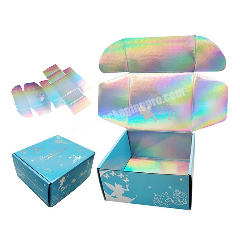Luxury Custom Logo Printing Rainbow Neon Iridescent Mailing Boxes Holographic Shipping Packaging Box