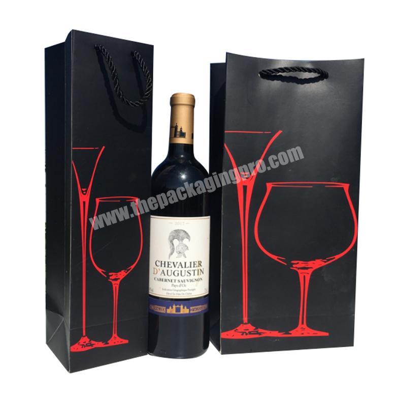 Luxury Custom black Printing Kraft Paper Wine Bottle Bag For Gift Packaging
