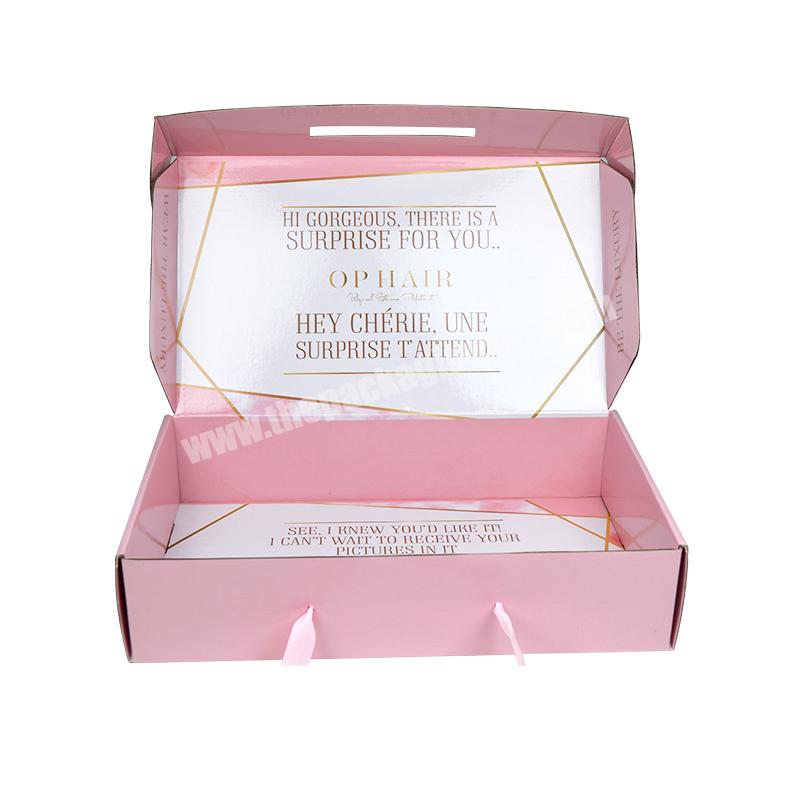 Luxury Customized CMYK Printing Pink Color Corrugated Paper Box For Gift Packaging With Ribbon Handle