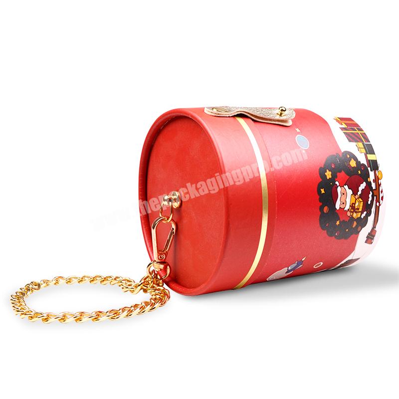 Luxury Customized Red Cylinder Gift Weeding Package Box With Metal Chain